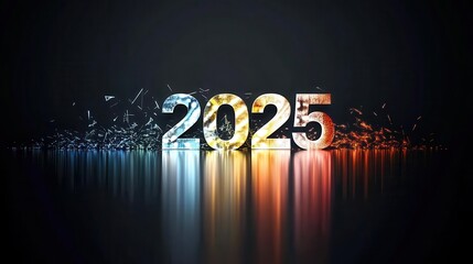 Abstract 2025 typography filled with rainbow gradients and holographic textures, showcasing artistic and vibrant creativity.