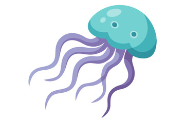 Watercolor Vector of a Cartoon Jellyfish, Isolated on a White Background, Vector Illustration Perfect for Creative Projects, Marine Themed Designs, and Digital Artwork.