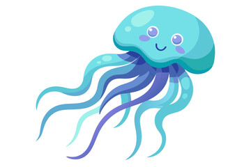 Watercolor Vector of a Cartoon Jellyfish, Isolated on a White Background, Vector Illustration Perfect for Creative Projects, Marine Themed Designs, and Digital Artwork.