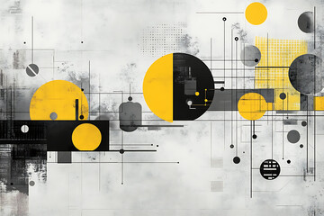 Obraz premium An abstract digital banner featuring a data connection theme, designed in shades of grey and yellow.