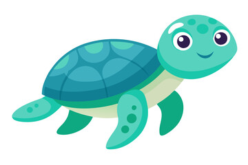 Vector Illustration of a Cartoon Sea Turtle, Painted in Watercolor Style ,Sea Turtle or Tortoise Cartoon, Isolated on White Background, Cute Ocean Animal, Marine Wildlife Design, High-Quality Vector,