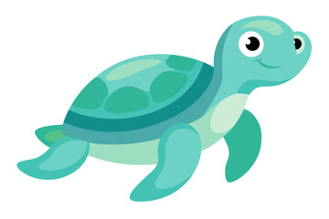 Vector Illustration of a Cartoon Sea Turtle, Painted in Watercolor Style ,Sea Turtle or Tortoise Cartoon, Isolated on White Background, Cute Ocean Animal, Marine Wildlife Design, High-Quality Vector,