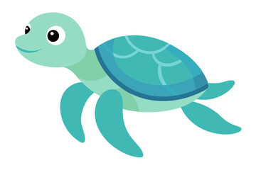 Vector Illustration of a Cartoon Sea Turtle, Painted in Watercolor Style ,Sea Turtle or Tortoise Cartoon, Isolated on White Background, Cute Ocean Animal, Marine Wildlife Design, High-Quality Vector,