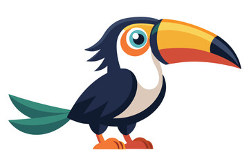 Obraz premium Playful Watercolor Vector of a Cartoon Toucan Bird with Exaggerated Features, Animated in Vibrant Style, Isolated on White Background, Perfect for Creative Designs, Illustrations, and Tropical Themed 