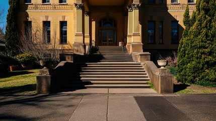 Courthouse building exterior with classical architecture, symbolizing justice and order in society. Timeless design reflecting the importance of legal systems and civic responsibility.