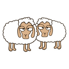 2 Sheep Tired Bored Look Team Sweet Crew Friends Design Lover Art Vector Illustration Card T-Shirt Poster Sticker Graphic Print Decorative Drawing Isolated Logo Decoration Symbol Creative Cool Style
