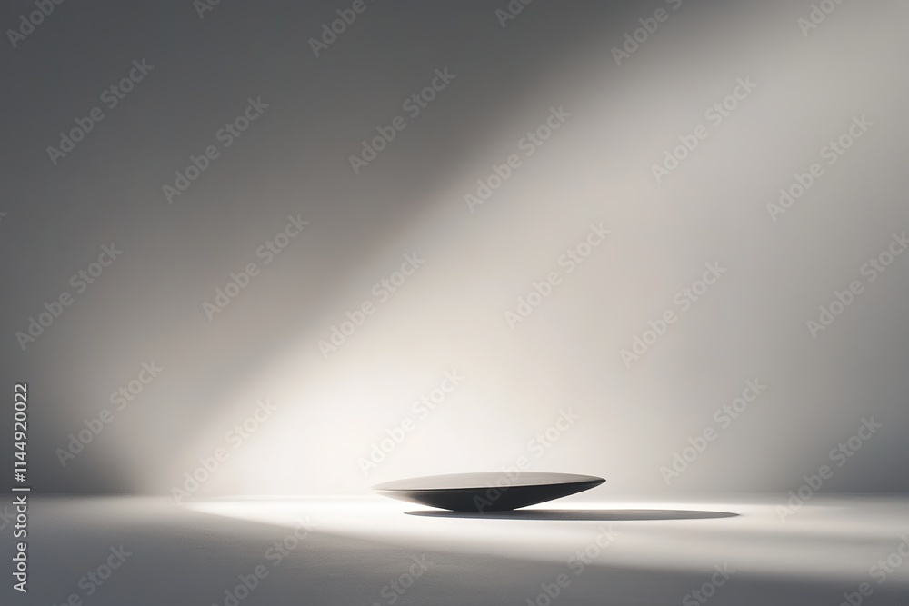 Poster single spotlight illuminating simple abstract object against white background