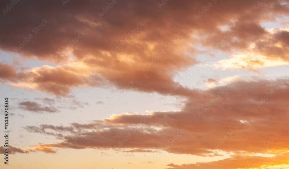 Wall mural sunset sky background. beautiful bright sunset sky with clouds.
