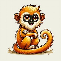 Naklejka premium Colorful cartoon monkey with big eyes, sitting playfully on the ground.