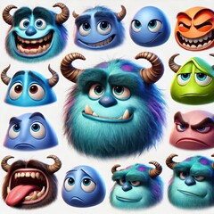 Fototapeta premium A delightful collection of vibrant cartoon characters displaying various emotions, each illustrating a unique personality. The playful designs invite joy and imagination