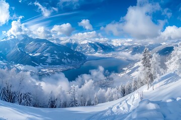 Obraz premium Panoramic view of Lake Zell am See in winter, Austria