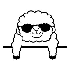Happy Sheep Behind Fence Wall Cool Cute Sunglasses Design Lover Art Vector Illustration Card T-Shirt Poster Sticker Graphic Print Decorative Drawing Isolated Logo Decoration Symbol Creative Cool Style