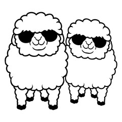 2 Sheep Sunglasses Party Cool Team Friends DJ Crew Design Lover Art Vector Illustration Card T-Shirt Poster Sticker Graphic Print Decorative Drawing Isolated Logo Decoration Symbol Creative Cool Style