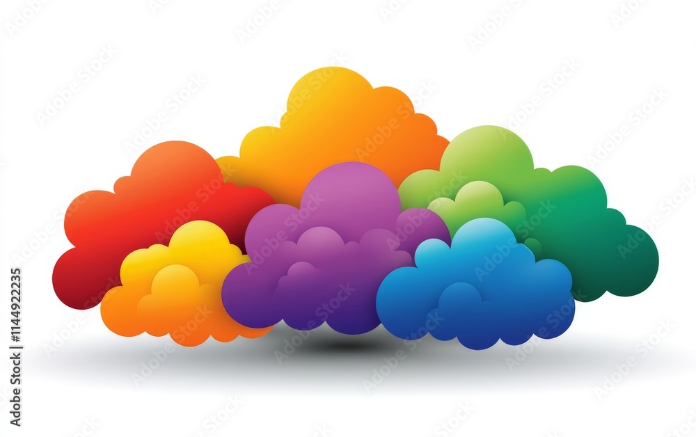 Aufkleber cluster of vibrant rainbow colored clouds on a white background, representing diversity in cloud com