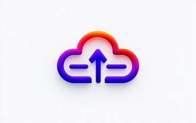 Obraz premium Gradient neon cloud with an upward arrow, symbolizing data upload, modern cloud computing, and advanced technology solutions in a futuristic digital aesthetic