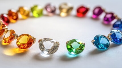 Colorful Gems Arranged in Circular Pattern on White Background