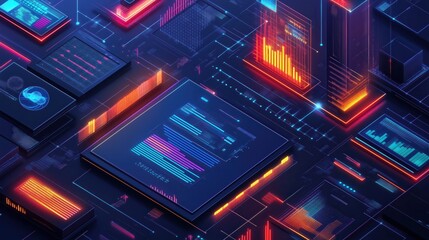 Ai Computer Vision of Futuristic City Datascape With Circuit Boards and Data Flow