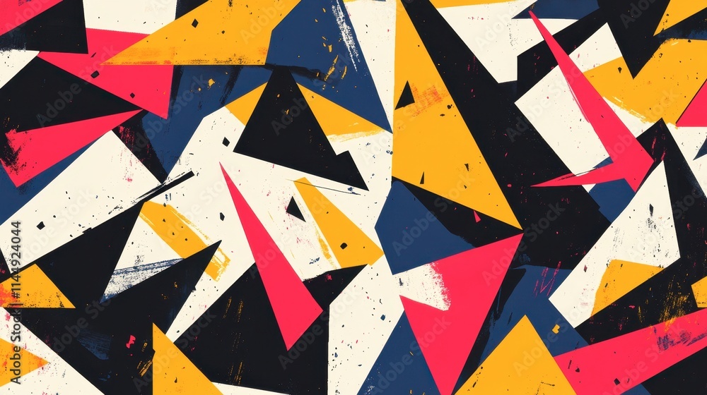 Poster colorful geometric abstract art with triangles and bold patterns
