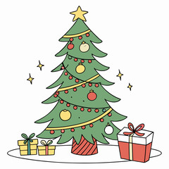 Christmas tree and gifts vector design on a white background 