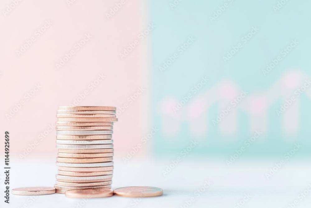 Poster pastel coin stack with glowing financial graph - abstract financial concepts