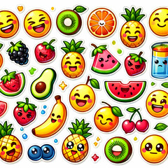 emojis fruits set sticker isolated on white background 