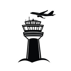 Creative style Airport Control Tower Logo And Icon silhouette vector airport radar and icon vector