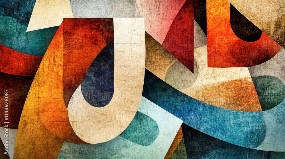Poster abstract colorful geometric design with curved shapes and textures