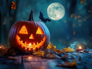 Obraz premium Halloween Pumpkin with Ghostly Jack-o'-lantern