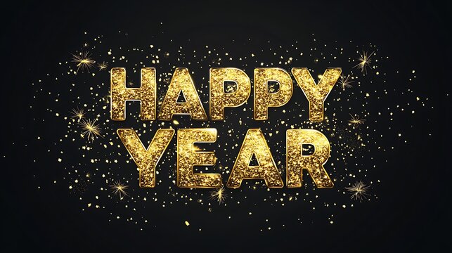 2025 with golden numbers, the text is isolated on a black background, the text has a glowing effect, the letters and numbers are in a golden color, 