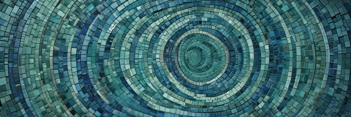 Abstract circular mosaic pattern in shades of blue and green, green, abstract