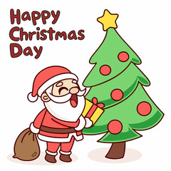 Santa Claus with Christmas tree and gifts cartoon character vector art for Christmas day on a white background 