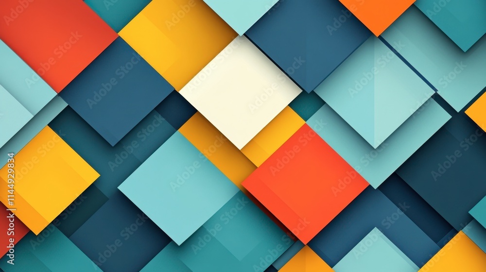 Poster colorful geometric pattern with 3d square shapes and textures