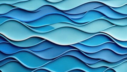 A textured abstract design featuring layered waves in various shades of blue, evoking a sense of calm and tranquility.