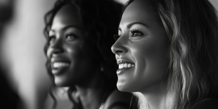 Two Women Laughing and Smiling - Powered by Adobe