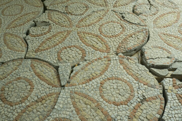 Floor mosaics from Byzantine times VI AD. They depicting walking birds, geometric ornaments and stylized fruits. Authors are unknown