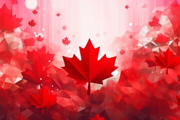 Red maple leaves falling against a geometric low poly background for canada day celebrations