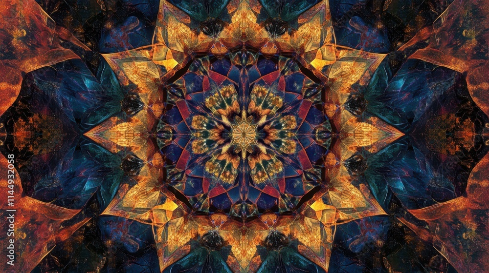 Poster colorful abstract mandala design with intricate patterns and shapes
