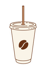 Vector isolated illustration of disposable paper coffee cup with straw