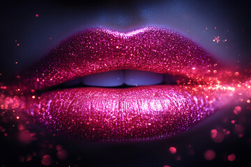 Fototapeta premium An abstract digital background featuring a close-up view of a female model's hand holding a needle for a lip filler treatmen