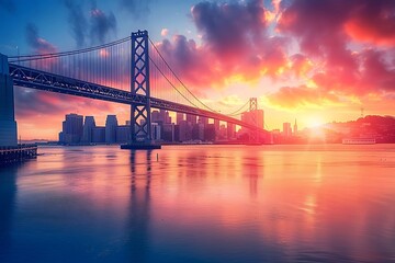 Fototapeta premium Beautiful cityscape and skyline of San Francisco at sunset, USA