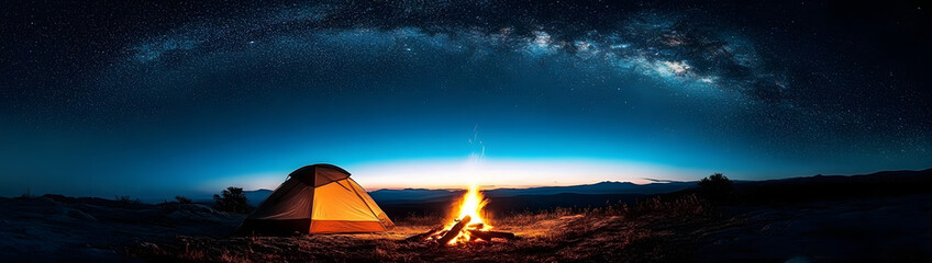Campfire under a starry sky, glowing warmth,