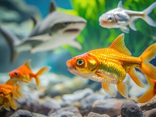 Naklejka premium Pet Goldfish Swimming in Aquarium