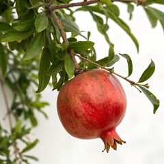 Ripe Colorful Pomegranate Fruit on Tree Branch. The Foliage on the Background
