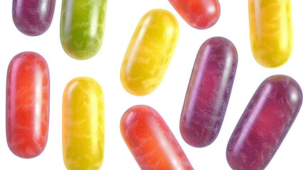 Mike and Ike Sour-licious candy collection in vibrant 3D digital art, isolated on transparent background. Top view of colorful, fruity flavors assortment, perfect for confectionery themes.