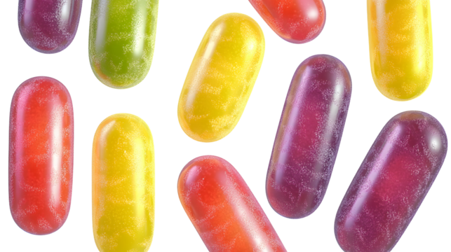 Mike and Ike Sour-licious candy collection in vibrant 3D digital art, isolated on transparent background. Top view of colorful, fruity flavors assortment, perfect for confectionery themes.
