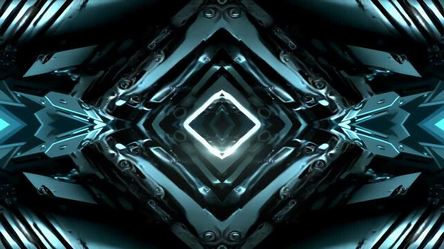 Futuristic sci-fi tech backplate with blue neon lights and symmetrical metallic textures, perfect for video intro titles
