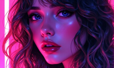 Fototapeta premium A woman with long curly hair and blue eyes