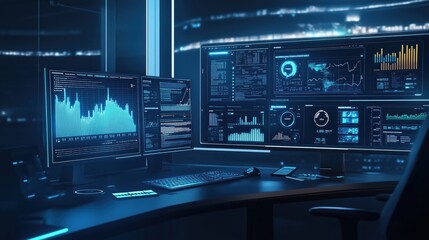 Obraz premium Ai Computer visualization of data monitoring system showing graphs and charts