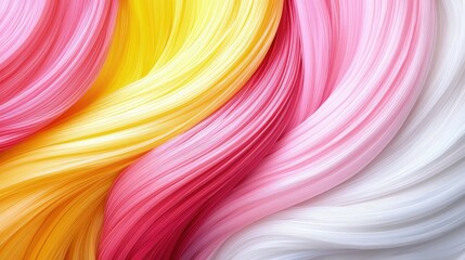 Naklejka premium Abstract 3D render of flowing wavy lines in vibrant pastel colors including pink, yellow, and white, creating a smooth and soft textured pattern.