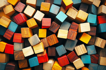 Top view of multicolor stack of blocks background. Business concepts